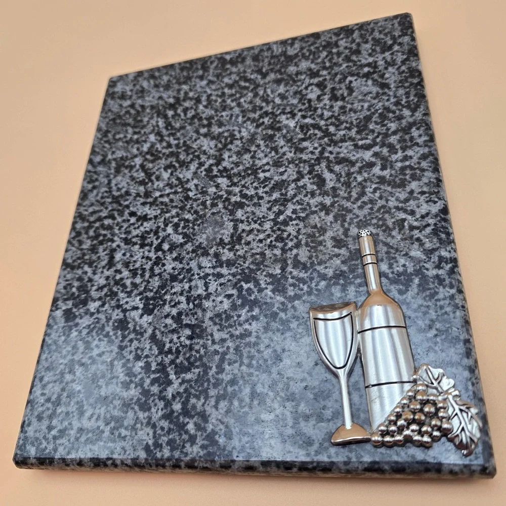 Granite Cheese Board Trivet Wine Bottle Glass Grapes Metal Accent Kitchen‎ Decor